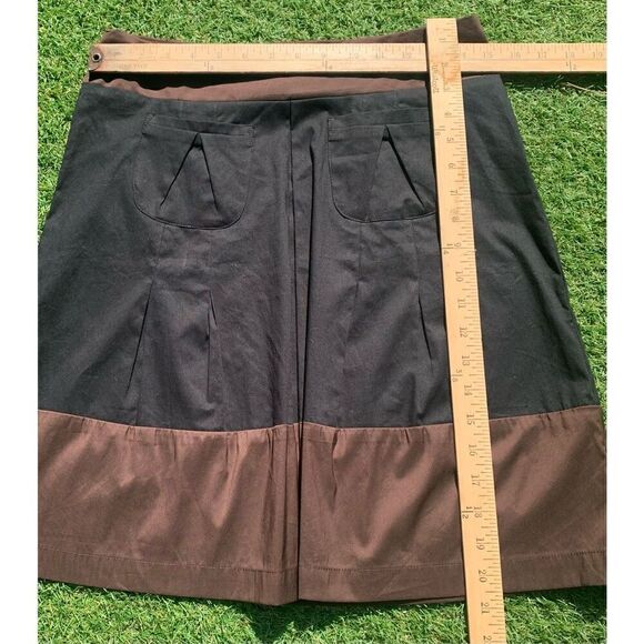 LEFT OF CENTER ANTHROPOLOGIE Brown black pocket pleated A-LINE SKIRT sz 4 - Picture 4 of 6